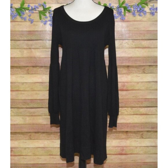 Calvin Klein Ladies Black Fit & Flare Sweater Midi Dress Size S Merino Wool - Picture 1 of 8